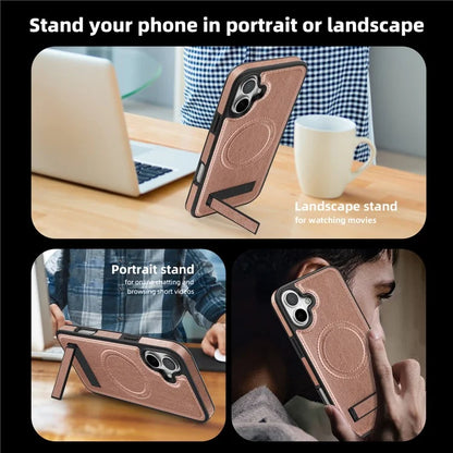 For iPhone 16 Plus Magnetic Case Leather Kickstand Phone Cover Compatible with MagSafe