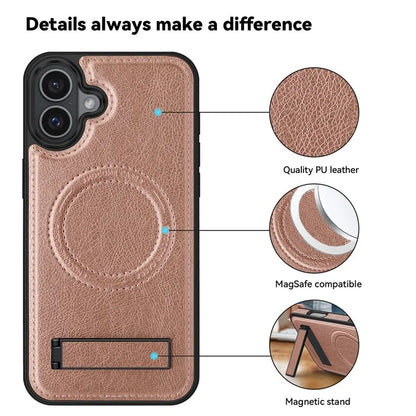 For iPhone 16 Plus Magnetic Case Leather Kickstand Phone Cover Compatible with MagSafe