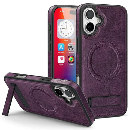 For iPhone 16 Plus Magnetic Case Leather Kickstand Phone Cover Compatible with MagSafe