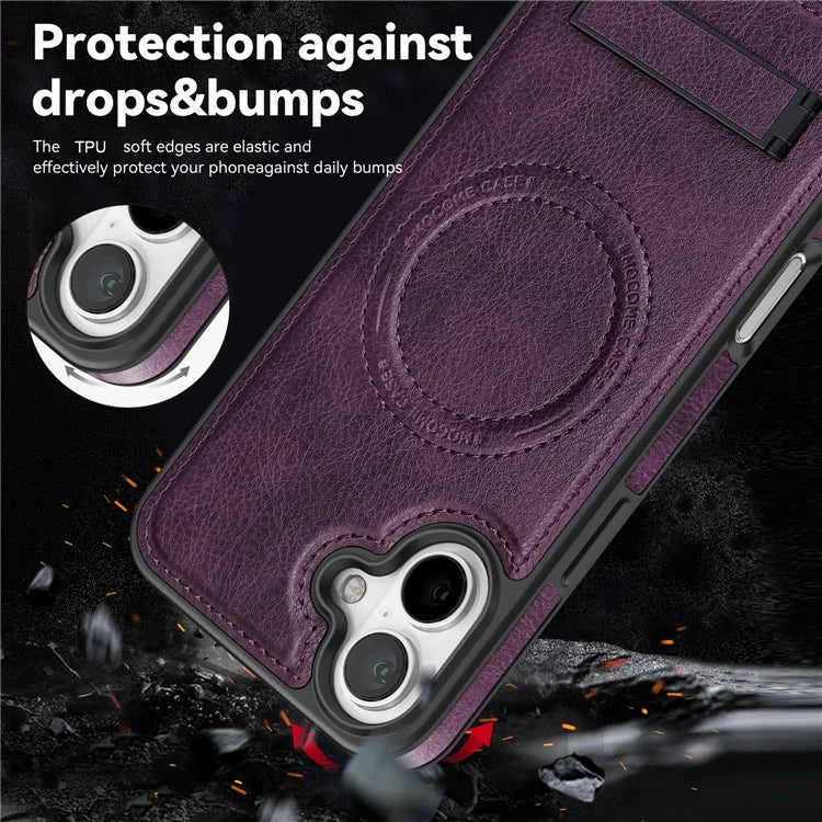 For iPhone 16 Plus Magnetic Case Leather Kickstand Phone Cover Compatible with MagSafe