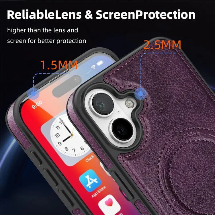 For iPhone 16 Plus Magnetic Case Leather Kickstand Phone Cover Compatible with MagSafe