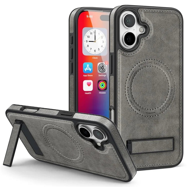 For iPhone 16 Plus Magnetic Case Leather Kickstand Phone Cover Compatible with MagSafe