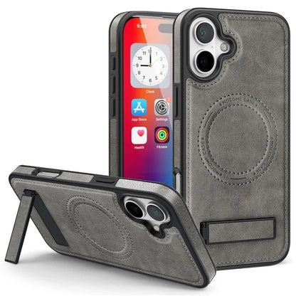 For iPhone 16 Plus Magnetic Case Leather Kickstand Phone Cover Compatible with MagSafe