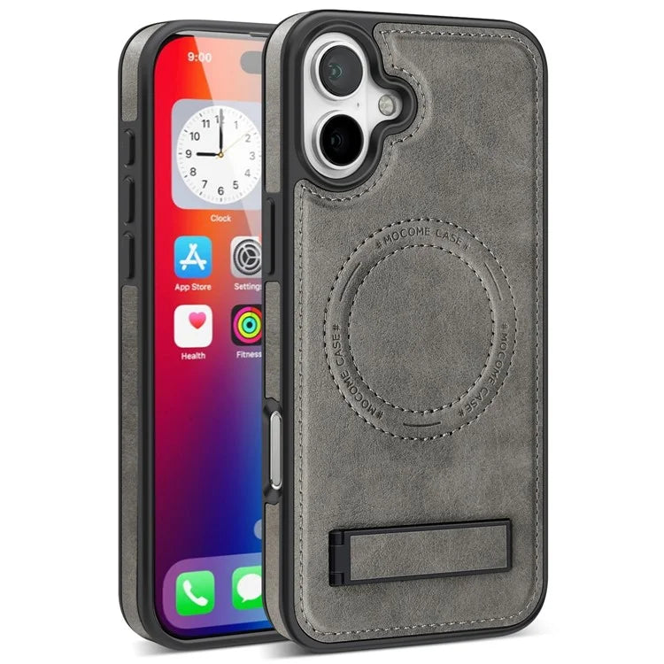 For iPhone 16 Plus Magnetic Case Leather Kickstand Phone Cover Compatible with MagSafe