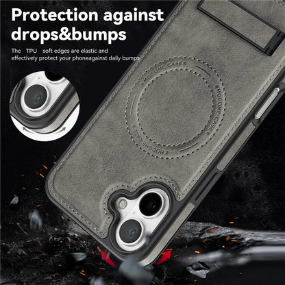 For iPhone 16 Plus Magnetic Case Leather Kickstand Phone Cover Compatible with MagSafe