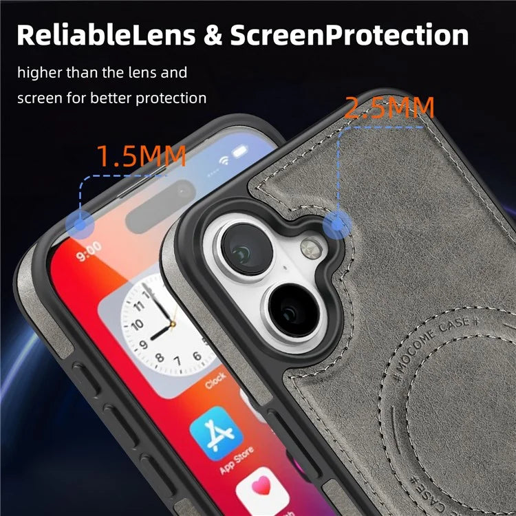 For iPhone 16 Plus Magnetic Case Leather Kickstand Phone Cover Compatible with MagSafe