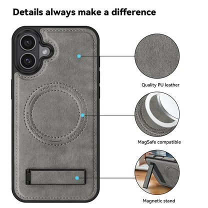 For iPhone 16 Plus Magnetic Case Leather Kickstand Phone Cover Compatible with MagSafe