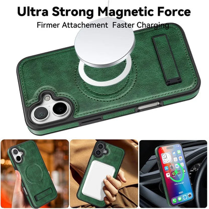 For iPhone 16 Plus Magnetic Case Leather Kickstand Phone Cover Compatible with MagSafe