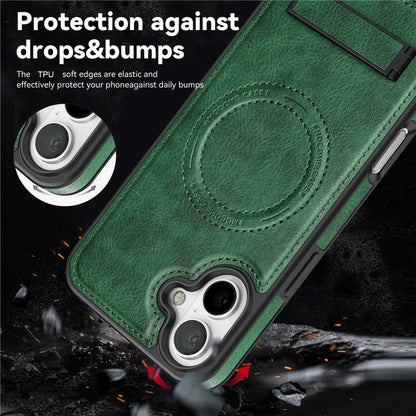 For iPhone 16 Plus Magnetic Case Leather Kickstand Phone Cover Compatible with MagSafe