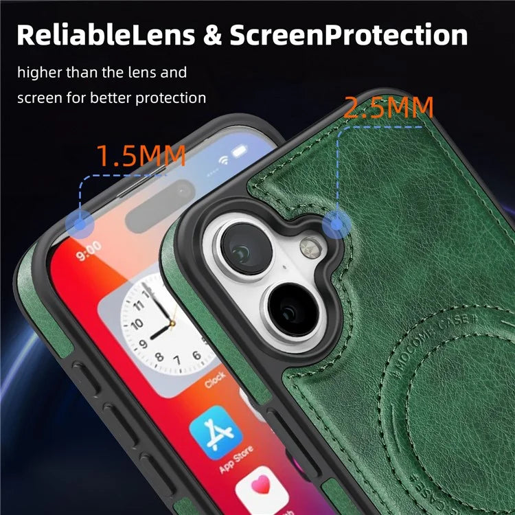 For iPhone 16 Plus Magnetic Case Leather Kickstand Phone Cover Compatible with MagSafe