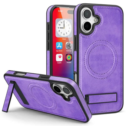 For iPhone 16 Plus Magnetic Case Leather Kickstand Phone Cover Compatible with MagSafe