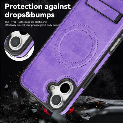 For iPhone 16 Plus Magnetic Case Leather Kickstand Phone Cover Compatible with MagSafe