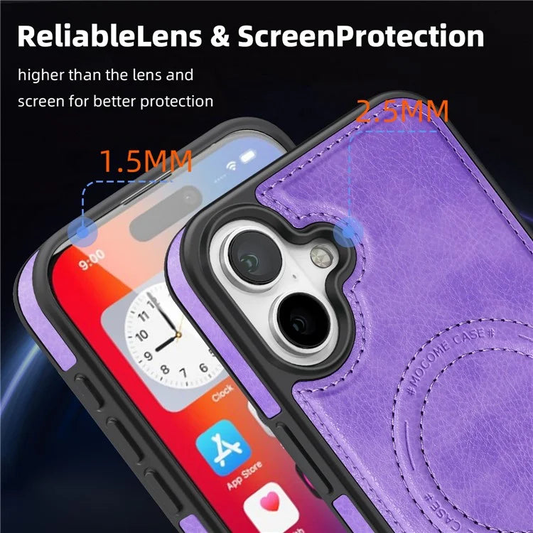 For iPhone 16 Plus Magnetic Case Leather Kickstand Phone Cover Compatible with MagSafe