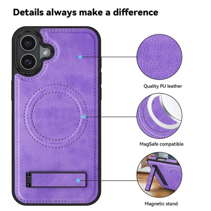 For iPhone 16 Plus Magnetic Case Leather Kickstand Phone Cover Compatible with MagSafe