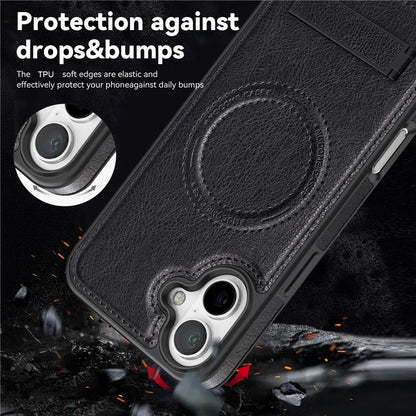 For iPhone 16 Plus Magnetic Case Leather Kickstand Phone Cover Compatible with MagSafe