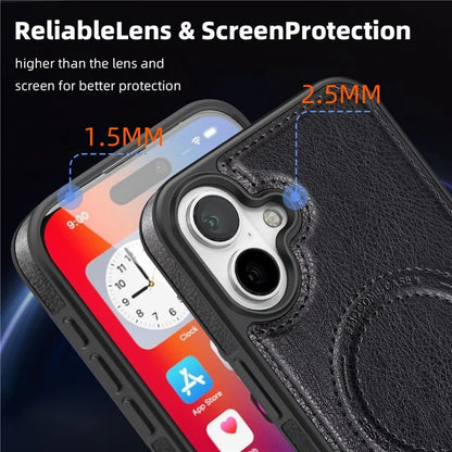 For iPhone 16 Plus Magnetic Case Leather Kickstand Phone Cover Compatible with MagSafe