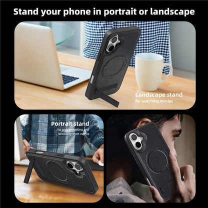 For iPhone 16 Plus Magnetic Case Leather Kickstand Phone Cover Compatible with MagSafe