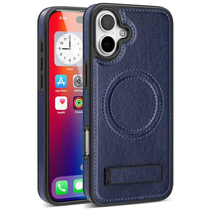 For iPhone 16 Plus Magnetic Case Leather Kickstand Phone Cover Compatible with MagSafe