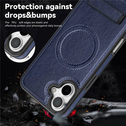For iPhone 16 Plus Magnetic Case Leather Kickstand Phone Cover Compatible with MagSafe