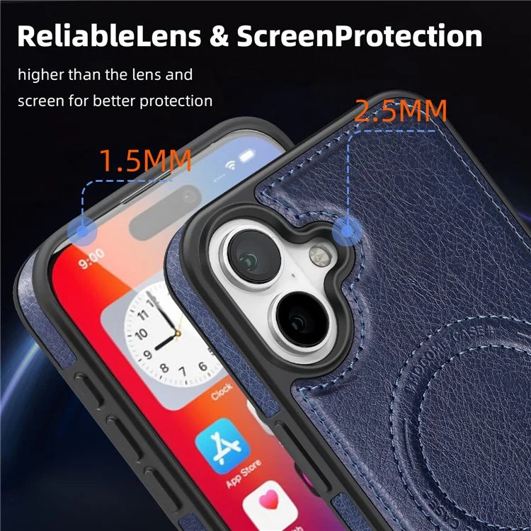 For iPhone 16 Plus Magnetic Case Leather Kickstand Phone Cover Compatible with MagSafe