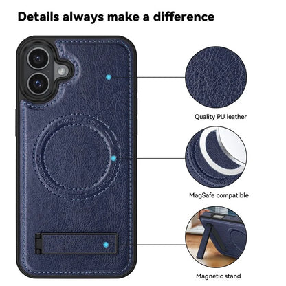 For iPhone 16 Plus Magnetic Case Leather Kickstand Phone Cover Compatible with MagSafe