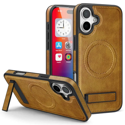 For iPhone 16 Plus Magnetic Case Leather Kickstand Phone Cover Compatible with MagSafe