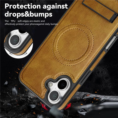 For iPhone 16 Plus Magnetic Case Leather Kickstand Phone Cover Compatible with MagSafe