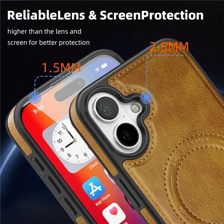 For iPhone 16 Plus Magnetic Case Leather Kickstand Phone Cover Compatible with MagSafe