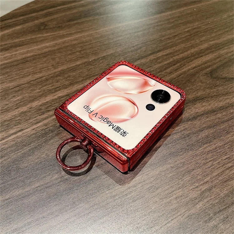 For Honor Magic V Flip 5G Case Sparkling Glitter Ring Holder Hinge PC Phone Cover