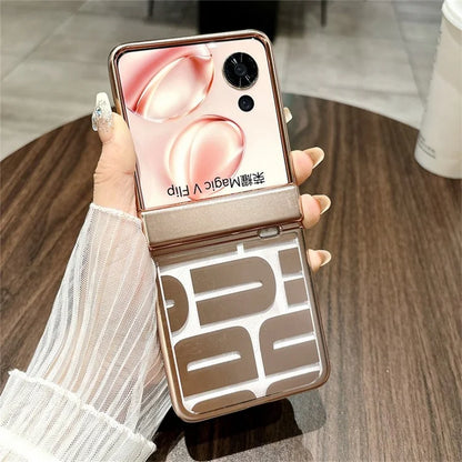 For Honor Magic V Flip 5G Case Hard PC Electroplating Phone Cover with Hinge Protection