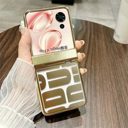 For Honor Magic V Flip 5G Case Hard PC Electroplating Phone Cover with Hinge Protection