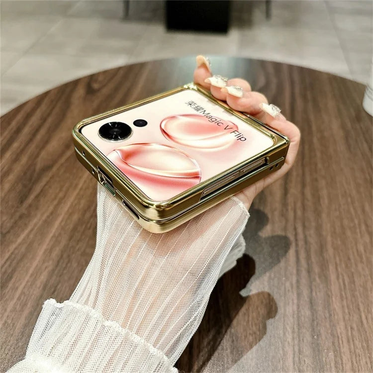 For Honor Magic V Flip 5G Case Hard PC Electroplating Phone Cover with Hinge Protection