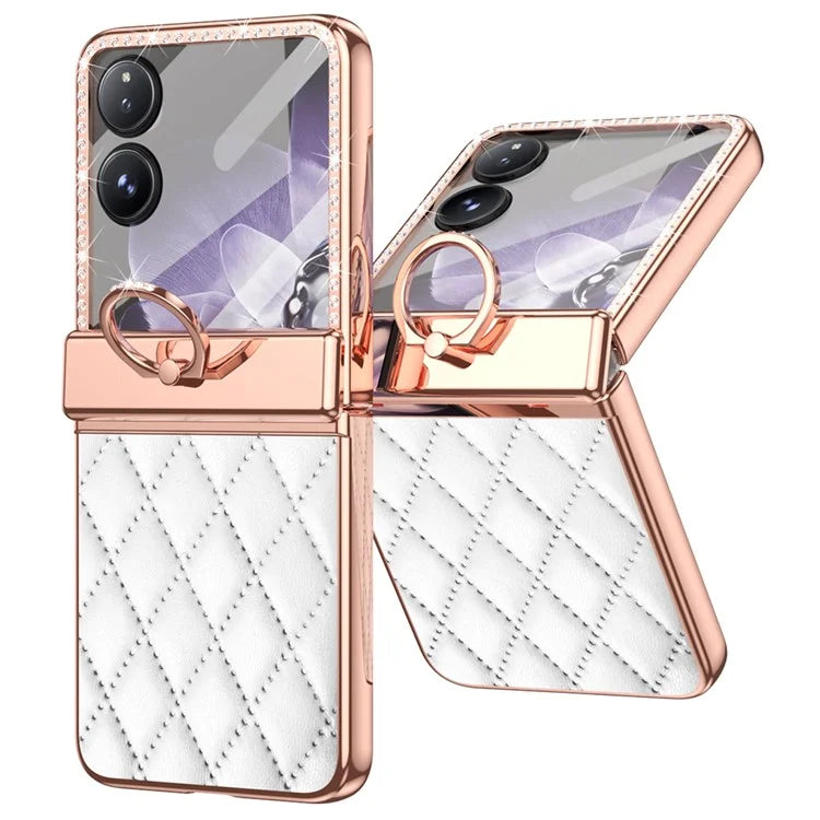 For Xiaomi Mix Flip 5G Case Ring Holder Rhinestone Leather+PC Rhombus Phone Cover