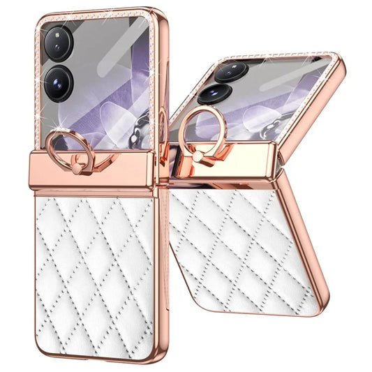 For Xiaomi Mix Flip 5G Case Ring Holder Rhinestone Leather+PC Rhombus Phone Cover