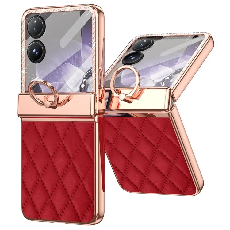 For Xiaomi Mix Flip 5G Case Ring Holder Rhinestone Leather+PC Rhombus Phone Cover