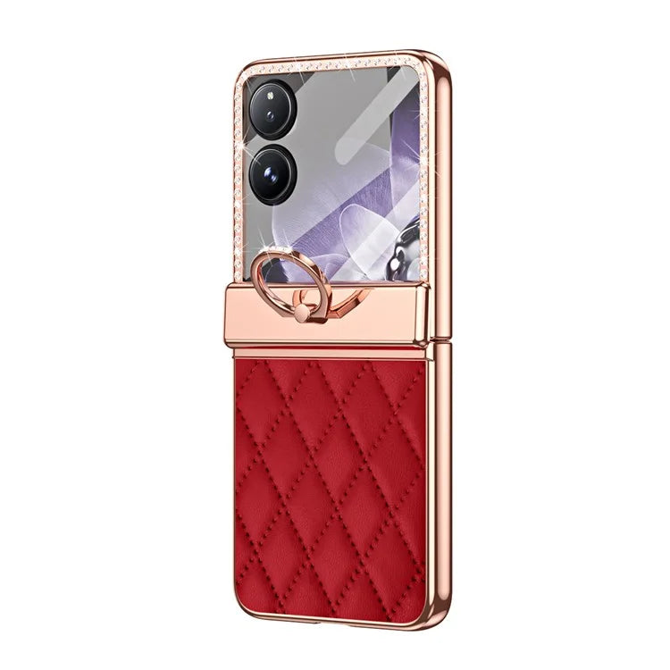 For Xiaomi Mix Flip 5G Case Ring Holder Rhinestone Leather+PC Rhombus Phone Cover