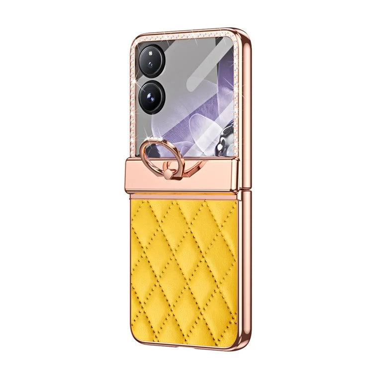 For Xiaomi Mix Flip 5G Case Ring Holder Rhinestone Leather+PC Rhombus Phone Cover