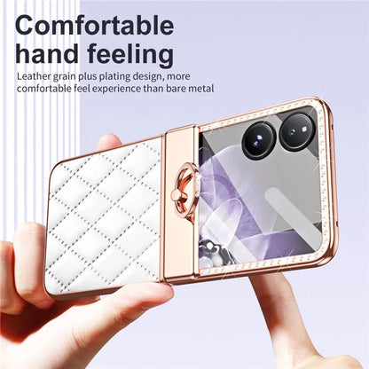 For Xiaomi Mix Flip 5G Case Ring Holder Rhinestone Leather+PC Rhombus Phone Cover