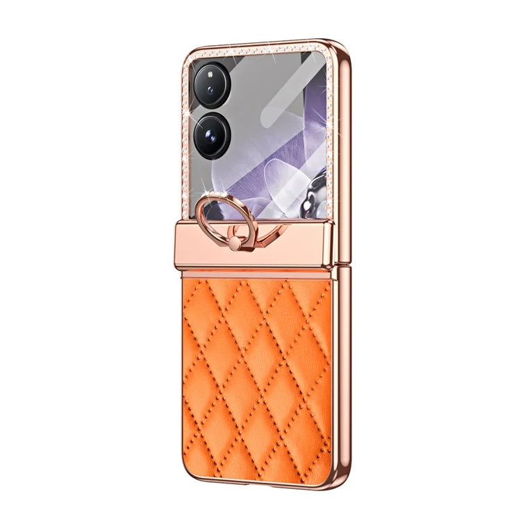 For Xiaomi Mix Flip 5G Case Ring Holder Rhinestone Leather+PC Rhombus Phone Cover