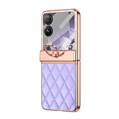 For Xiaomi Mix Flip 5G Case Ring Holder Rhinestone Leather+PC Rhombus Phone Cover