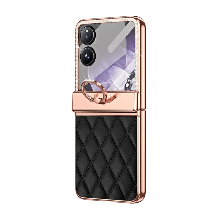 For Xiaomi Mix Flip 5G Case Ring Holder Rhinestone Leather+PC Rhombus Phone Cover