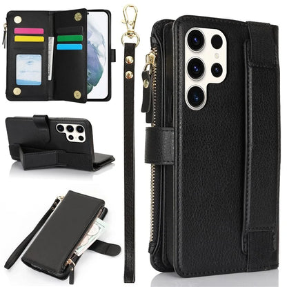 XL-001 For Samsung Galaxy S23 Ultra Case Zipper Pocket Wristband Stand Leather Phone Cover