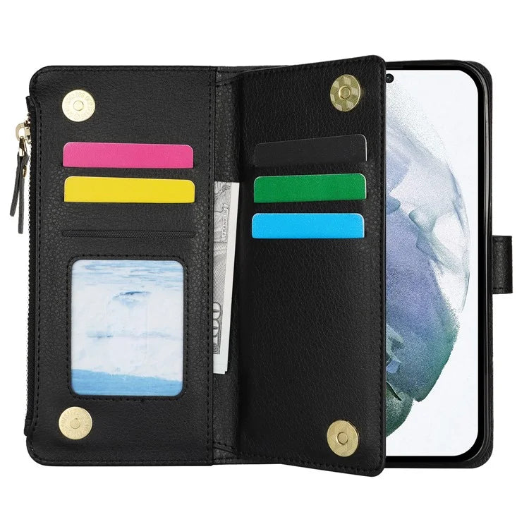 XL-001 For Samsung Galaxy S23 Ultra Case Zipper Pocket Wristband Stand Leather Phone Cover
