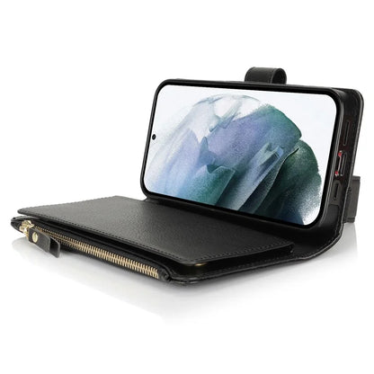 XL-001 For Samsung Galaxy S23 Ultra Case Zipper Pocket Wristband Stand Leather Phone Cover