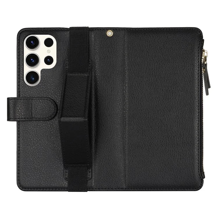 XL-001 For Samsung Galaxy S23 Ultra Case Zipper Pocket Wristband Stand Leather Phone Cover