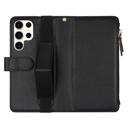 XL-001 For Samsung Galaxy S23 Ultra Case Zipper Pocket Wristband Stand Leather Phone Cover