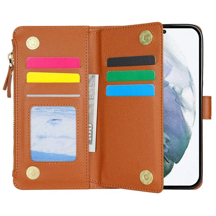 XL-001 For Samsung Galaxy S23 Ultra Case Zipper Pocket Wristband Stand Leather Phone Cover