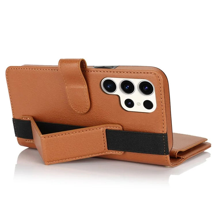 XL-001 For Samsung Galaxy S23 Ultra Case Zipper Pocket Wristband Stand Leather Phone Cover
