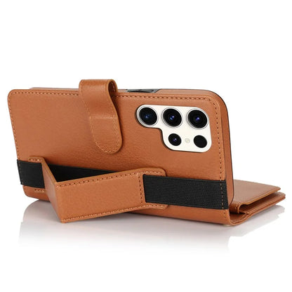 XL-001 For Samsung Galaxy S23 Ultra Case Zipper Pocket Wristband Stand Leather Phone Cover