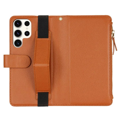 XL-001 For Samsung Galaxy S23 Ultra Case Zipper Pocket Wristband Stand Leather Phone Cover